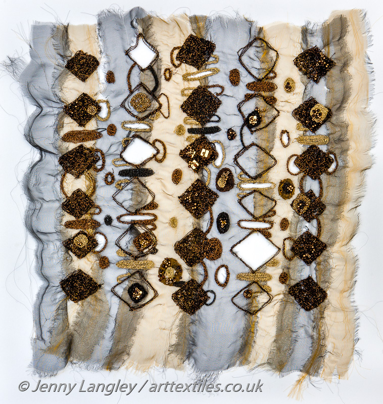 Machine embroidery inspired by the shape of the systematic beds in Cambridge Botanic Garden