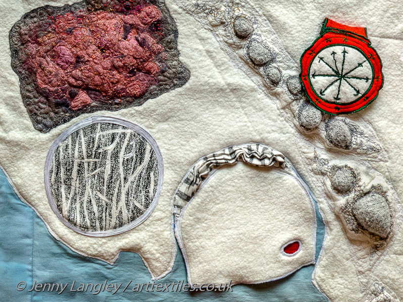 To the left, a patch of dirty ice, streaked by windblown ash from Mount Erebus. Ice cores provide valuable data on past eruptions.